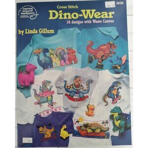 Dino Wear Dinosaurs, T Rex, Stegosaurus, Skateboarding Cross Stitch Pattern
